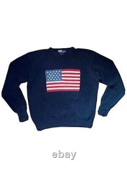 1989 Vintage POLO Ralph Lauren Men's U. S. A. Flag Knit Sweater L