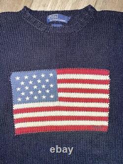 1989 Vintage POLO Ralph Lauren Men's U. S. A. Flag Knit Sweater L