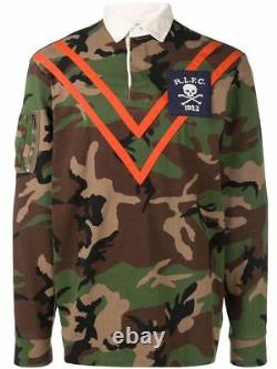 $200 Polo Ralph Lauren Military Army Camo Skull Officer Chevron Rugby Polo Shirt