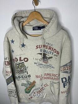 $228 Polo Ralph Lauren Large Hoodie Sweater Rugby Lake Saranac RRL Graphic VTG