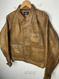 $2400 RRL Ralph Lauren Medium Griggs Leather Jacket Distressed Polo Western VTG