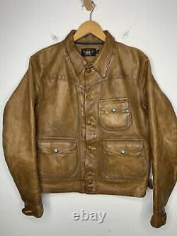 $2400 RRL Ralph Lauren Medium Griggs Leather Jacket Distressed Polo Western VTG