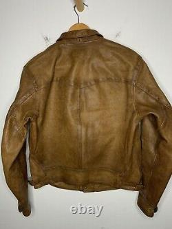 $2400 RRL Ralph Lauren Medium Griggs Leather Jacket Distressed Polo Western VTG