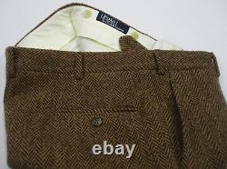 42 L Vintage Ralph Lauren Polo Italy 2 PC Suit Brown Herringbone Tweed Wool