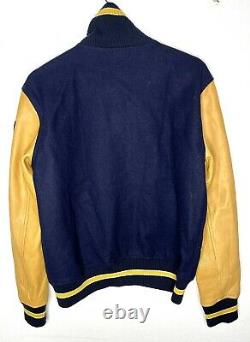 $898 Polo Ralph Lauren Letterman Varsity Jacket Leather RRL Rugby Patch Coat VTG