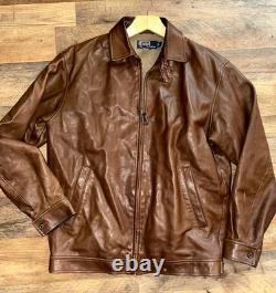 90's Vintage Polo Ralph Lauren Bomber 100% Leather Jacket Brown