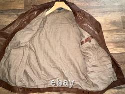 90's Vintage Polo Ralph Lauren Bomber 100% Leather Jacket Brown