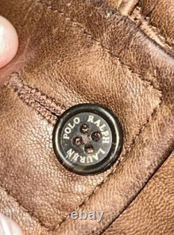 90's Vintage Polo Ralph Lauren Bomber 100% Leather Jacket Brown