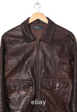 90s Vintage Mens POLO RALPH LAUREN A-2 Jacket Leather Flying Brown Size M