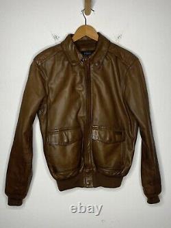 $995 Polo Ralph Lauren Small A2 Farrington Brown Leather Jacket RRL VTG Aviator