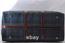 Auth POLO Ralph Lauren Vintage Check PVC Leather Travel Boston Bag Green 9410C