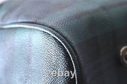 Auth POLO Ralph Lauren Vintage Check PVC Leather Travel Boston Bag Green 9410C