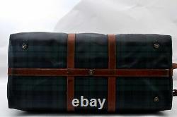 Authentic POLO Ralph Lauren Vintage Green Check Leather Travel Boston Bag A0795
