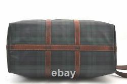 Authentic POLO Ralph Lauren Vintage Green Check Leather Travel Boston Bag A3799
