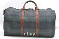 Authentic POLO Ralph Lauren Vintage Green Check Leather Travel Boston Bag A4201