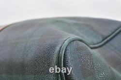 Authentic POLO Ralph Lauren Vintage Green Check Leather Travel Boston Bag A4201