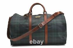 Authentic POLO Ralph Lauren Vintage Green Check Leather Travel Boston Bag A7831