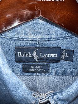 Extremely Rare Vintage Polo Ralph Lauren Heavy Denim Button Down Shirt Size L