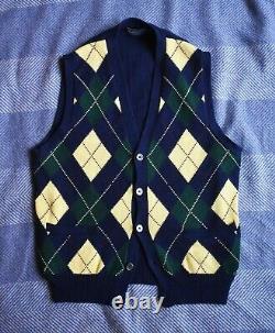 Gents Polo Ralph Lauren Argyle Waistcoat Cardigan Cotton Cashmere Sz XL Vintage