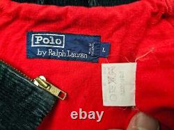 HOT VTG Men POLO RALPH LAUREN @ SPORTS CORDUROY LINED NAVY GREEN BOMBER Jacket L