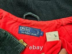 HOT VTG Men POLO RALPH LAUREN @ SPORTS CORDUROY LINED NAVY GREEN BOMBER Jacket L