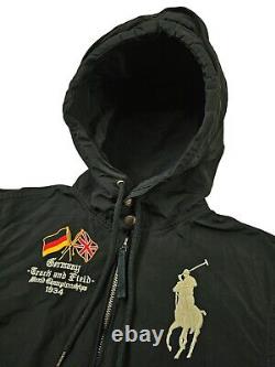 HOT VTG Men's POLO RALPH LAUREN @ GERMANY 019 BIG LOGO PATCH HOOD BLACK Jacket M