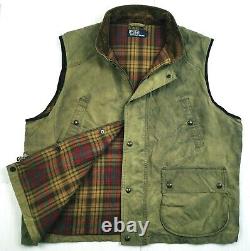 HOT VTG Men's POLO RALPH LAUREN @ WAXED Cotton PLAID LINED KHAKI VEST JACKET XL