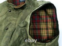 HOT VTG Men's POLO RALPH LAUREN @ WAXED Cotton PLAID LINED KHAKI VEST JACKET XL