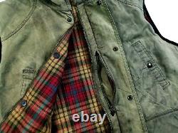 HOT VTG Men's POLO RALPH LAUREN @ WAXED Cotton PLAID LINED KHAKI VEST JACKET XL