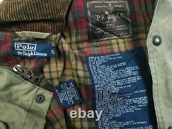 HOT VTG Men's POLO RALPH LAUREN @ WAXED Cotton PLAID LINED KHAKI VEST JACKET XL