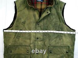 HOT VTG Men's POLO RALPH LAUREN @ WAXED Cotton PLAID LINED KHAKI VEST JACKET XL