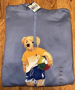 Men's Polo Ralph Lauren Beach Ball Bear Vintage Blue Pullover Hoodie XL-Tall