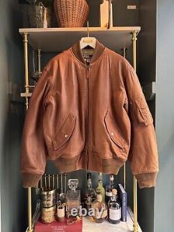 Men's Vintage 90s Polo Ralph Lauren Tan Cognac Leather Bomber Jacket Size S