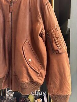 Men's Vintage 90s Polo Ralph Lauren Tan Cognac Leather Bomber Jacket Size S