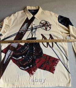 Men's Vintage Polo Ralph Lauren 1992 All Over Ski Boots XL Sportsman Button Up