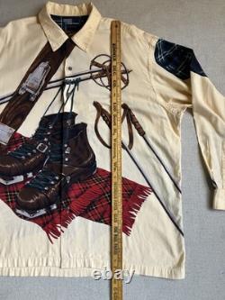 Men's Vintage Polo Ralph Lauren 1992 All Over Ski Boots XL Sportsman Button Up