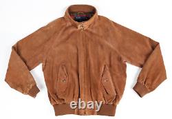 Men's Vintage Polo Ralph Lauren Brown Suede Leather Plaid Lined Bomber Jacket M