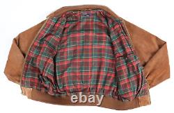 Men's Vintage Polo Ralph Lauren Brown Suede Leather Plaid Lined Bomber Jacket M