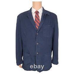 Men's Vintage Polo Ralph Lauren Sport Coat (Large) Chino Jacket Navy Blue Blazer