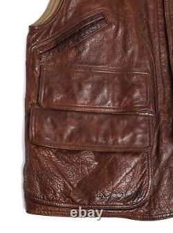 Mens Polo Ralph Lauren Vintage Leather Vest Gilet Jacket Field Hunting Size L