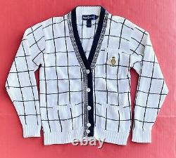 Mens VTG Polo Ralph Lauren Crest Logo Cardigan Grid Knit Sweater sz M