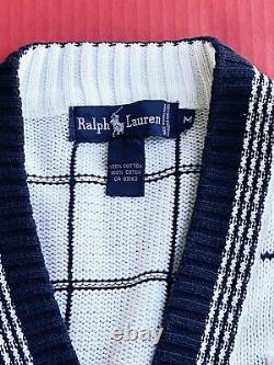 Mens VTG Polo Ralph Lauren Crest Logo Cardigan Grid Knit Sweater sz M