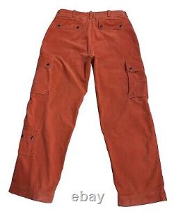 Mens Vintage 90s POLO RALPH LAUREN Corduroy Cargo Pants Terracotta Size 34/32