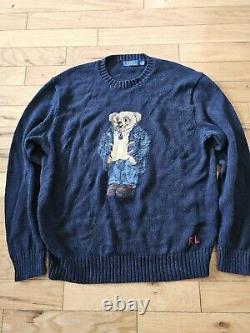 NEW 2015 Polo Ralph Lauren Bear Sweater XL Preppy Toggle Navy Blue Vintage USA