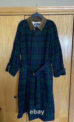 NEW Vintage Polo Ralph Lauren Blackwatch Tartan Corduroy Collar Trench Coat Sz M