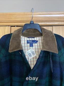 NEW Vintage Polo Ralph Lauren Blackwatch Tartan Corduroy Collar Trench Coat Sz M