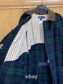 NEW Vintage Polo Ralph Lauren Blackwatch Tartan Corduroy Collar Trench Coat Sz M