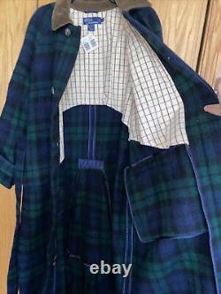 NEW Vintage Polo Ralph Lauren Blackwatch Tartan Corduroy Collar Trench Coat Sz M