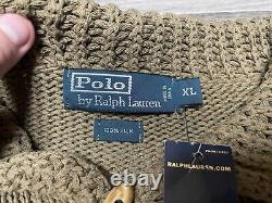 NEW Vintage Polo Ralph Lauren Solid Knit Brown 100% Silk Toggle Sweater Size XL