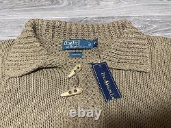 NEW Vintage Polo Ralph Lauren Solid Knit Brown 100% Silk Toggle Sweater Size XL